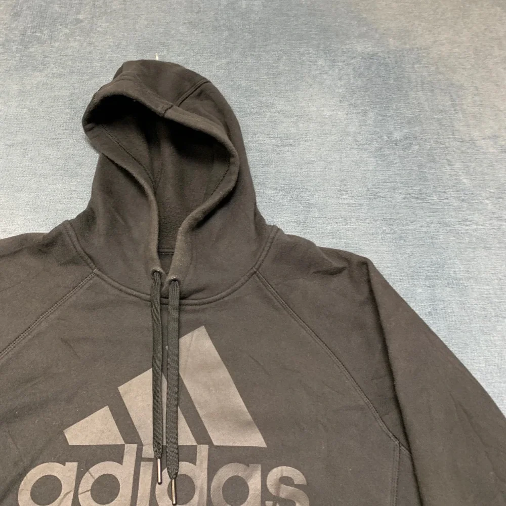 Adidas Hoodie Mens Medium Black Raglan Sleeve 3 Stripes Logo Sports Fleece Lined